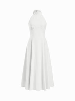 Cider - Linen-Blend Women's Ruched Halter Neck A-Line Maxi Dress White