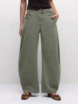 Cider - Big Picture Denim Women's Oversized Wide Trousers Green