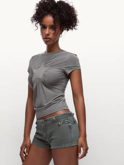Cider - Look Within Women's Star Detail Studded Crop Top Grey