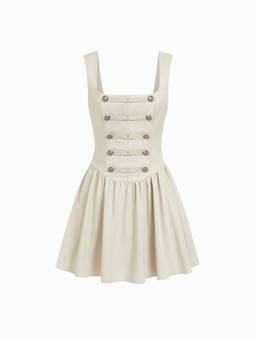 Cider - Before The Bell Women's Sleeveless Square Neck Mini A-Line Dress Beige