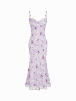 Cider - Floral Women's Cowl Neck Lace-Up Corset Maxi Dress Purple