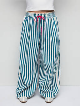 Cider - Knottd Stripe Women's Mid-Waist Wide-Leg Palazzo Pants Blue