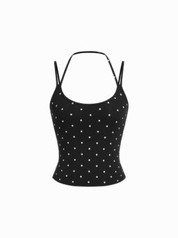 Cider - Cotton Blend Women’s Halter Neck Double Strap Cami Top Black
