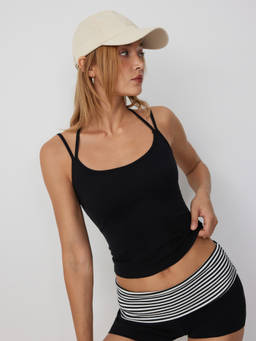 Cider - Cotton Blend Women Halter Neck Double Strap Cami Top Black