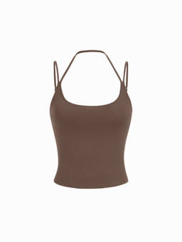 Cider - Cotton Blend Women’s Halter Neck Double Strap Cami Top Brown