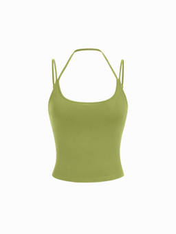Cider - Cotton Blend Women Double Strap Halter Neck Cami Top Green