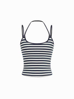 Cider - Cotton Blend Women’s Striped Halter Neck Cami Top Navy Blue