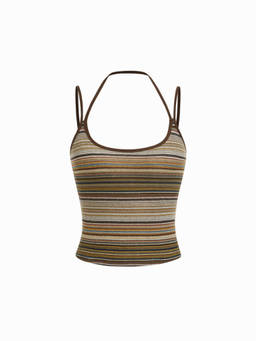 Cider - Cotton Blend Women’s Halter Neck Double Strap Cami Top Olive