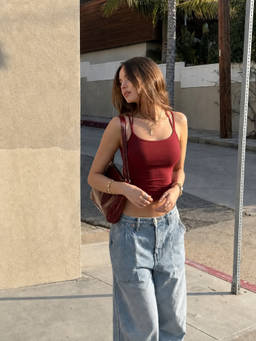 Cider - Cotton Blend Women’s Halter Neck Double Strap Cami Top Wine