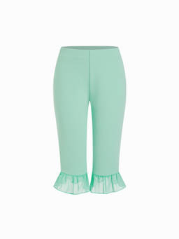 Cider - Women's Low Rise Ruffle Hem Slim Fit Capris Teal