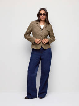 Cider - Houndstooth Women Regular Fit Notched Lapel Blazer Khaki