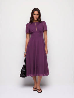 Cider - Chiffon Women's Puff Sleeve Ruched Cut-Out A-Line Maxi Dress Purple
