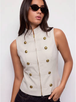 Cider - Stand Collar Women's Sleeveless Zip-Through Vest Top Light Grey