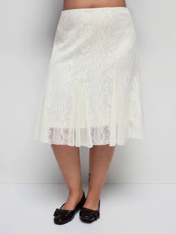 Cider - Cotton-Blend Women Lace Floral A-Line Midi Skirt White