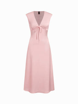 Cider - Satin Women's V-Neck Twist Knot A-Line Maxi Dress Pink