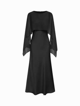 Cider - Cloak Sleeve Women's Wrap Mermaid Maxi Dress Black