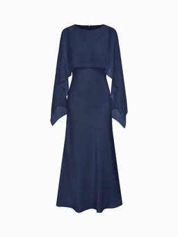 Cider - Cloak Sleeve Women's Solid Wrap Mermaid Maxi Dress Navy Blue