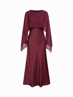 Cider - Cloak Sleeve Women's Solid Wrap Mermaid Maxi Dress Wine