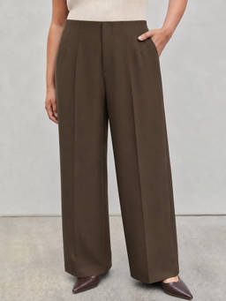 Cider - Curve & Plus Women’s Mid-Rise Asymmetrical Tapered Trousers Brown