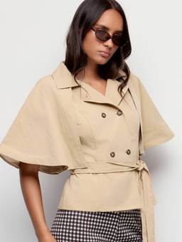 Cider - Cape Cotton-Blend Women's Belted Double Breasted Windcheater Khaki
