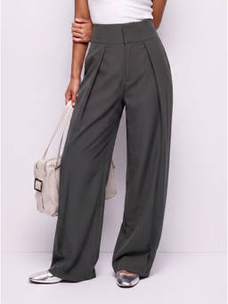 Cider - Women's High-Rise Pleated Pocket Barrel-Leg Trousers Grey