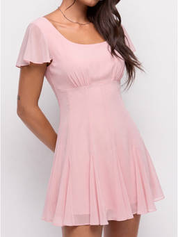 Cider - Chiffon Women's Ruffle Sleeve Scoop Neck A-Line Mini Dress Pink