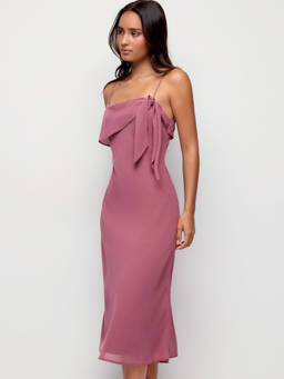 Cider - Chiffon Women's Twist Knot Asymmetrical A-Line Midi Dress Mauve