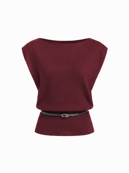 Cider - Knit Women's Boat Neck Belted Vest Wine