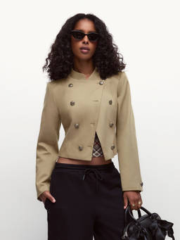 Cider - Syllabus Women's Double-Breasted Mandarin Neck Jacket Beige