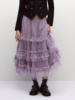 Cider - Women's Tiered Ruffle Midi Skirt Purple