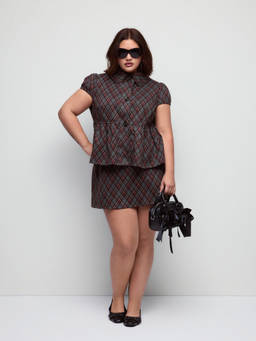 Cider - Knit Women's Plaid Print Mini Skirt Set Navy Blue