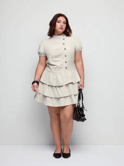 Cider - Women's High Neck Puff Sleeve Tiered Mini Dress Light Grey