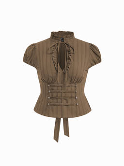 Cider - Woven Women's Striped Stand Collar Tie-Up Blouse Brown