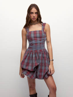Cider - Literally London Women's Checked Sleeveless Corset Mini Dress Grey
