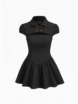 Cider - Something To Say Women's Puff Sleeve Mini A-Line Dress Black