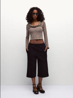 Cider - Pleasure To Have Women's Oversized Drawstring Cropped Capris Black