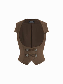 Cider - Open Minded Women's Button Detail Waistcoat Brown