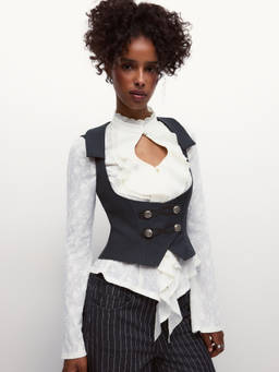 Cider - Open Minded Women’s Button Detail Waistcoat Navy Blue