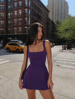 Cider - Ruched A-Line Women's Sleeveless Scoop Neck Mini Dress Purple