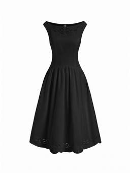 Cider - Cotton Blend Women's Broderie Lace-Up Flared Maxi Dress Black