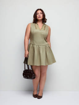 Cider - Metal Detail Women's V-Neck Corset A-Line Mini Dress Olive