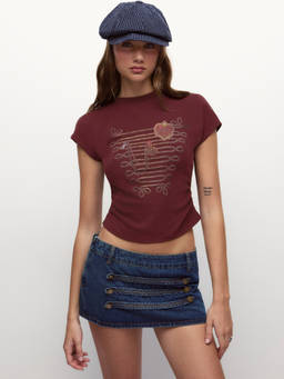 Cider - Women's Graphic Print Regular Fit Crew Neck T-Shirt Burgundy