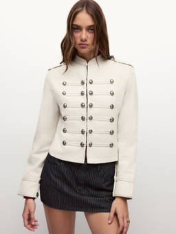 Cider - Military Women Button-Detail Zip Jacket Off White