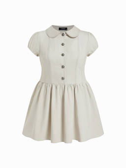 Cider - Cotton Blend Women's Peter Pan Collar Puff Sleeve Shirt Mini Dress Grey