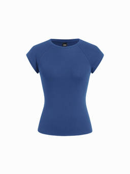 Cider - Cotton-Blend Women's High Stretch Raglan Sleeve Crew Neck Tee Blue