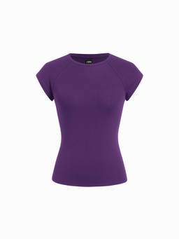 Cider - Cotton-Blend Women's High Stretch Raglan Sleeve Crew Neck T-Shirt Purple