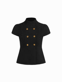 Cider - Page Women's Cable Knit High Neck Top Black