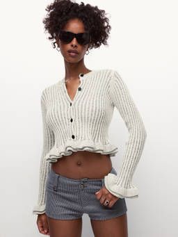 Cider - Ribbed Knit Women’s Button Front Crop Top Light Grey