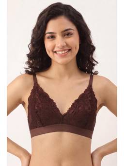 Zivame - Double Layered Non Wired Medium Coverage Lace Bra - Brown