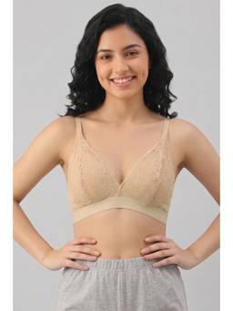 Zivame - Double Layered Non Wired Medium Coverage Lace Bra - Beige